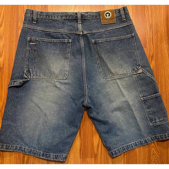 Vtg Tuff Texas Mens 40 11" Shorts Baggy Skater Denim Cargo Fade Blue Jorts Y2K - Picture 2 of 6